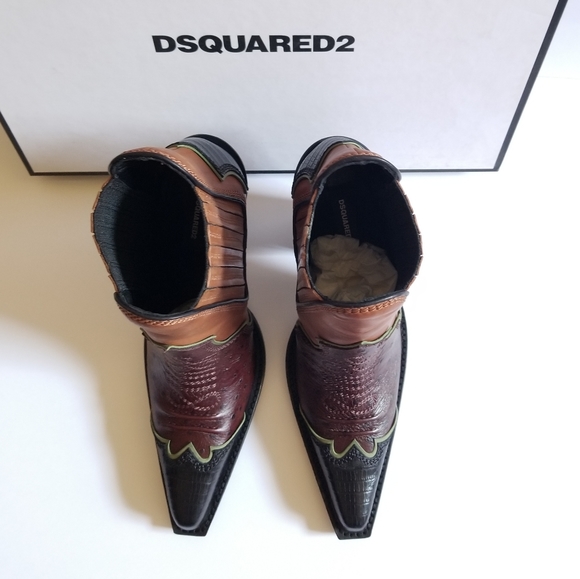 Dsquared2 Embroidered Pointed Toe Western Leather Boots Size 38 Brown Bl… - Picture 5 of 11